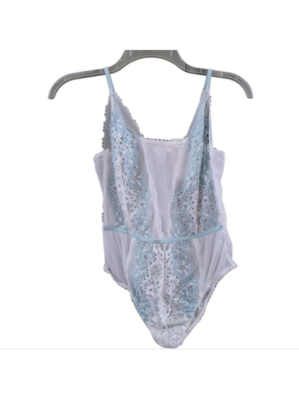 NEW Flora by Flora Nikrooz White and Teal Lace bodysuit Size Medium